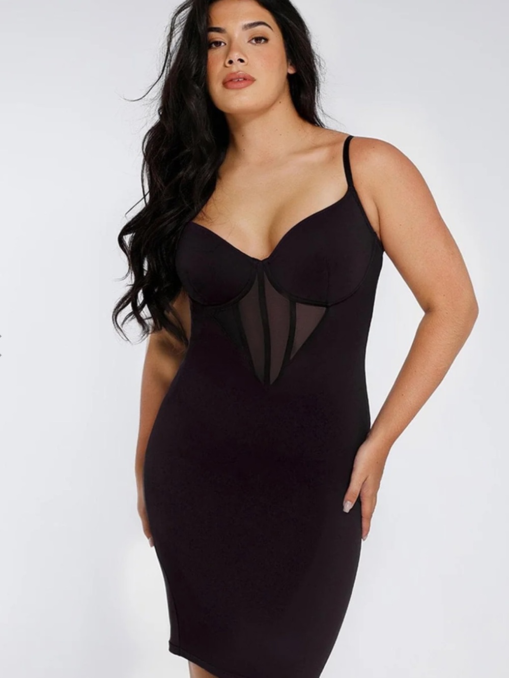 Nwt Popilush Shapewear Mesh Corset Panel Built-In Sculpting Midi Dress